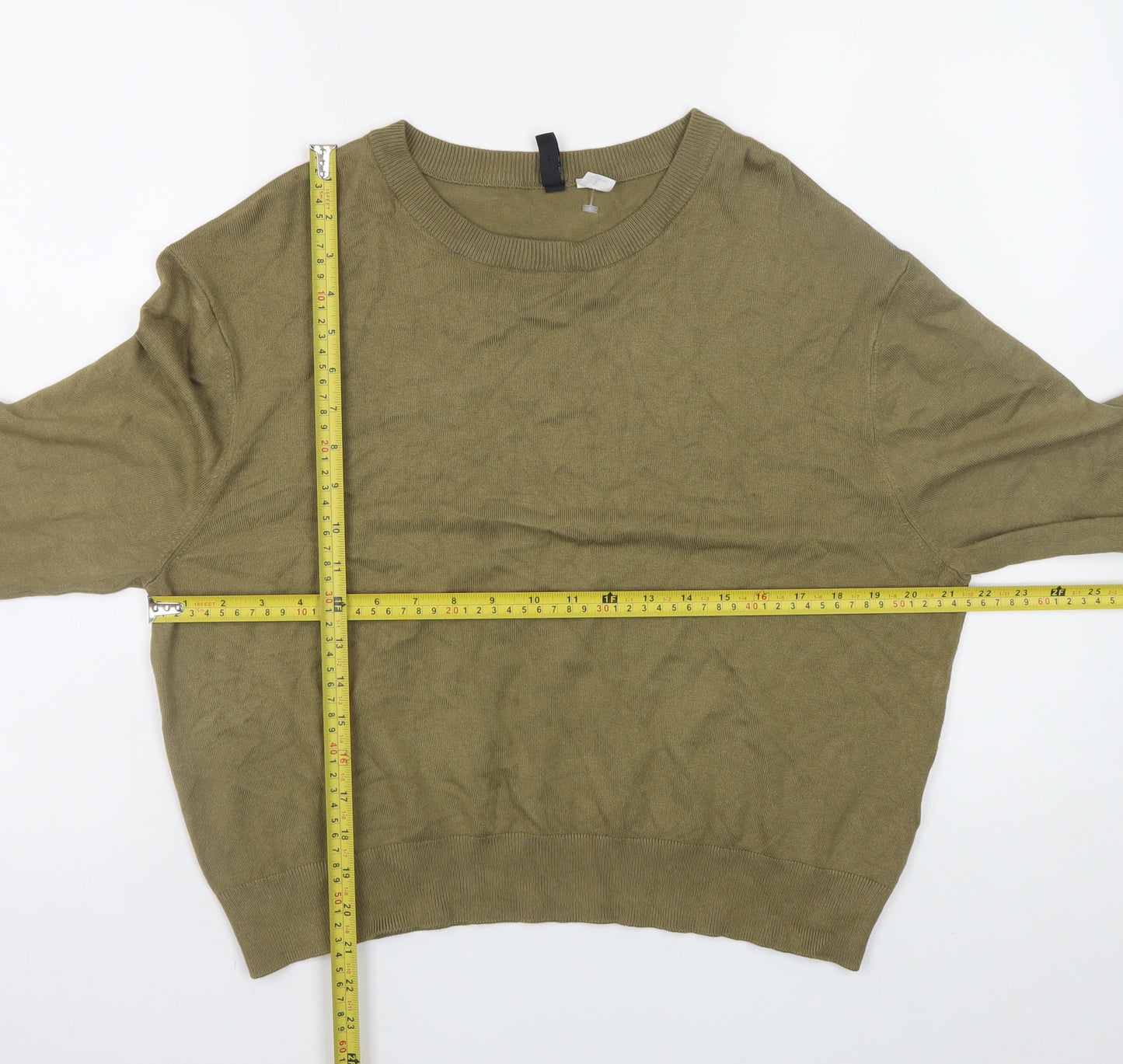 H&M Womens Green Crew Neck Pullover Jumper Size M Long Sleeve