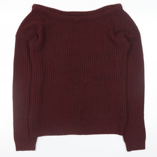 Missguided Women's Burgundy Boat Neck Chunky Knit Jumper Size S