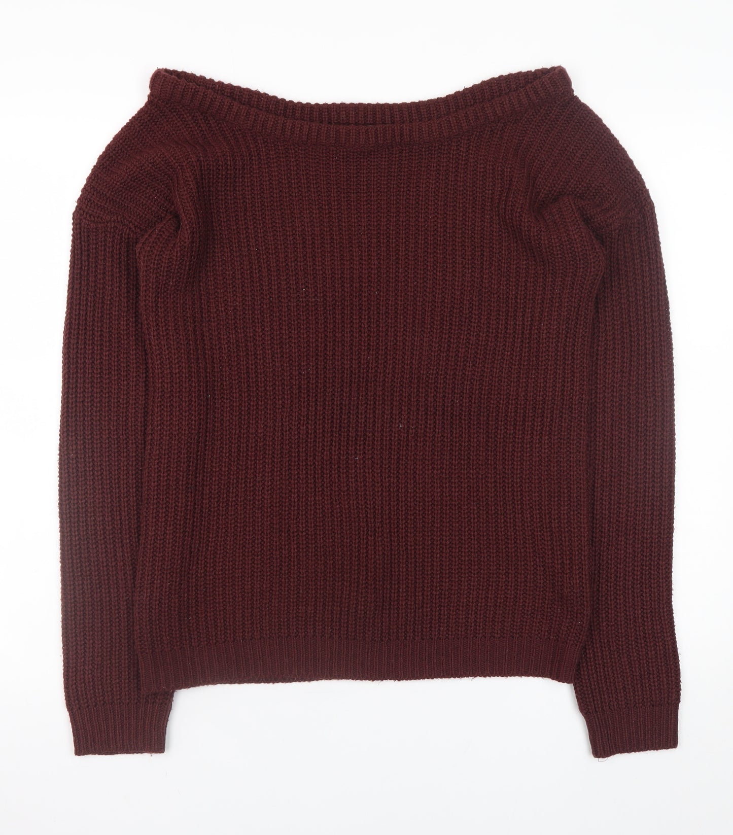 Missguided Women's Burgundy Boat Neck Chunky Knit Jumper Size S