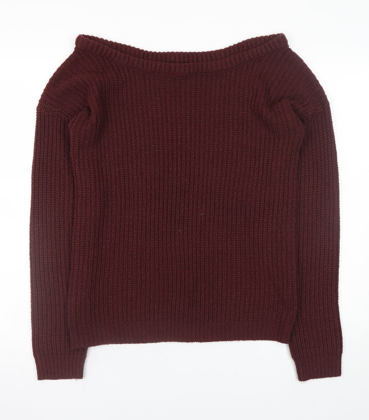Missguided Women's Burgundy Boat Neck Chunky Knit Jumper Size S