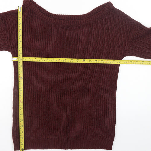 Missguided Women's Burgundy Boat Neck Chunky Knit Jumper Size S