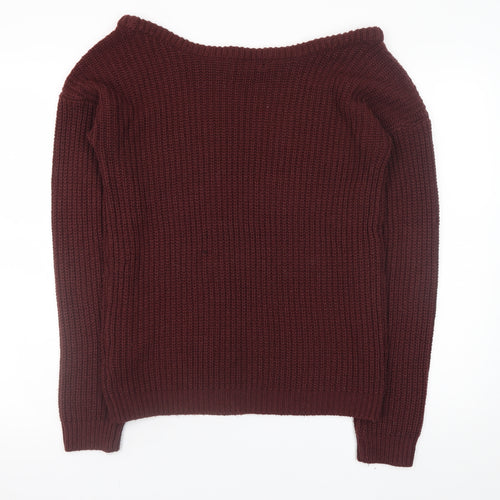 Missguided Women's Burgundy Boat Neck Chunky Knit Jumper Size S
