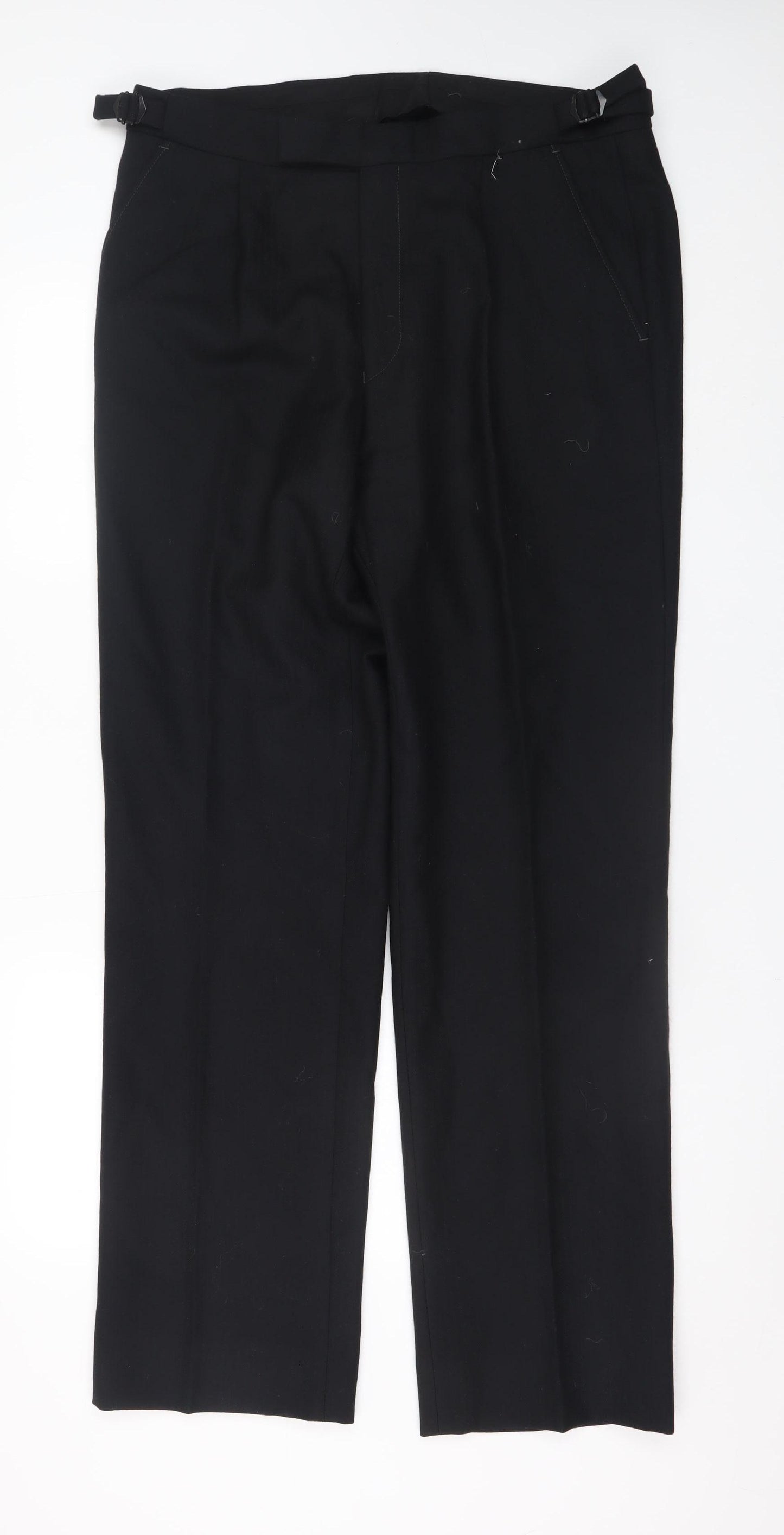Magee Ireland Womens Black Formal Wool Blend Straight Trousers Size 14