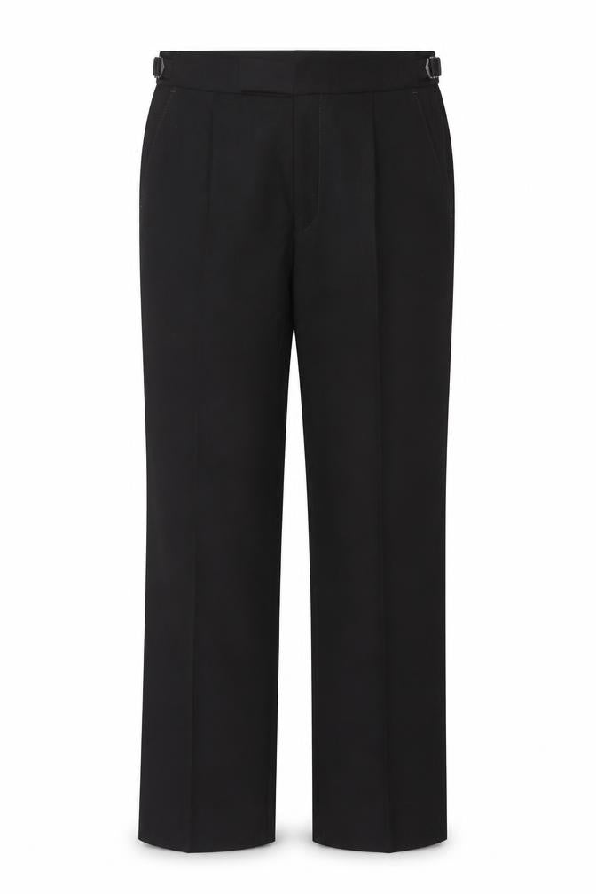 Front view of Magee Ireland women’s black formal wool blend straight trousers, size UK 14