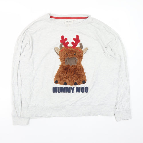 Next Women Grey Christmas Reindeer Pyjama Top Size 12