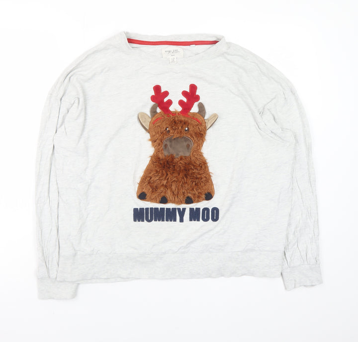 Next Women Grey Christmas Reindeer Pyjama Top Size 12