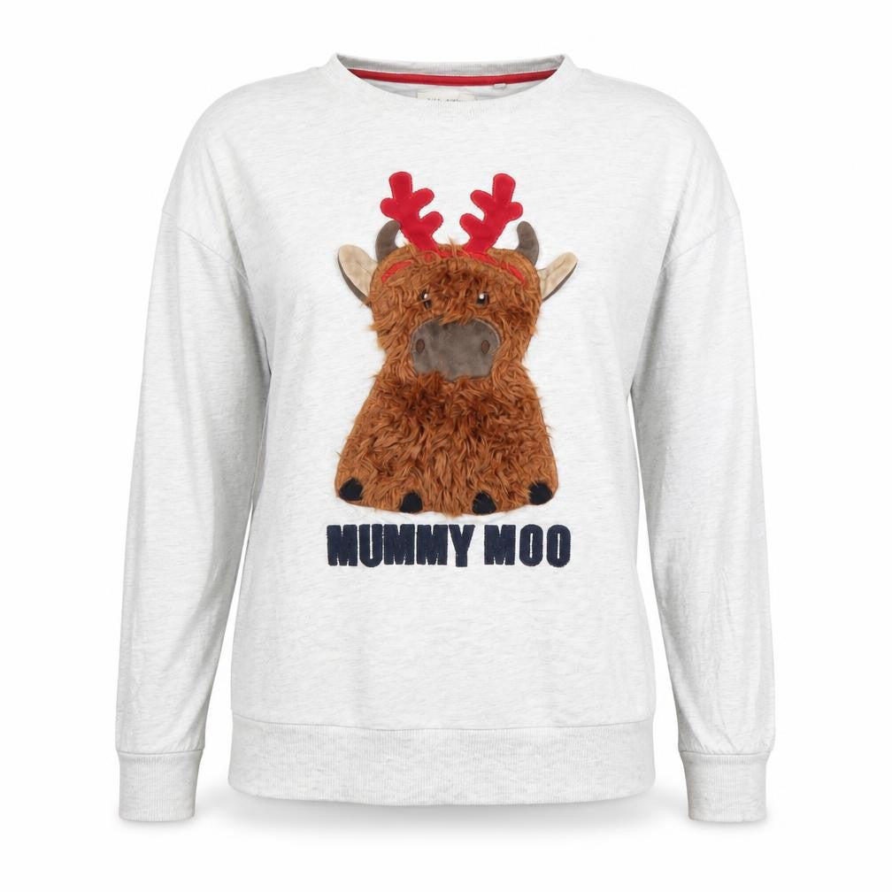 Front view of Next Women Grey Christmas Reindeer Pyjama Top, size 12