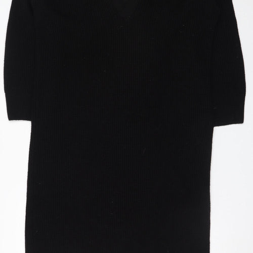 Topshop Women’s Black Knit Jumper Dress Size 8 V-Neck Collared