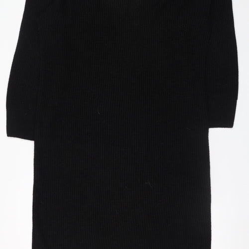 Topshop Women’s Black Knit Jumper Dress Size 8 V-Neck Collared
