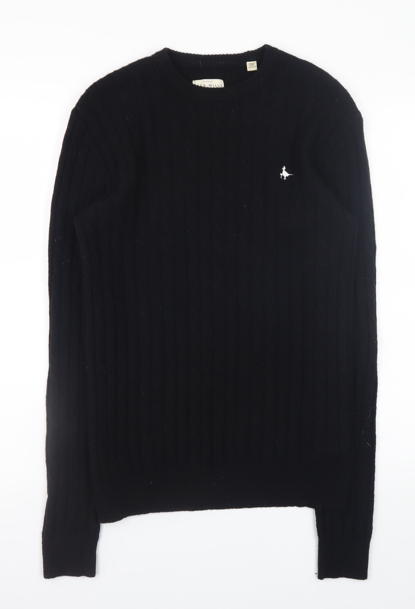 Jack Wills Men's Black Wool Crew Neck Cable Knit Jumper S