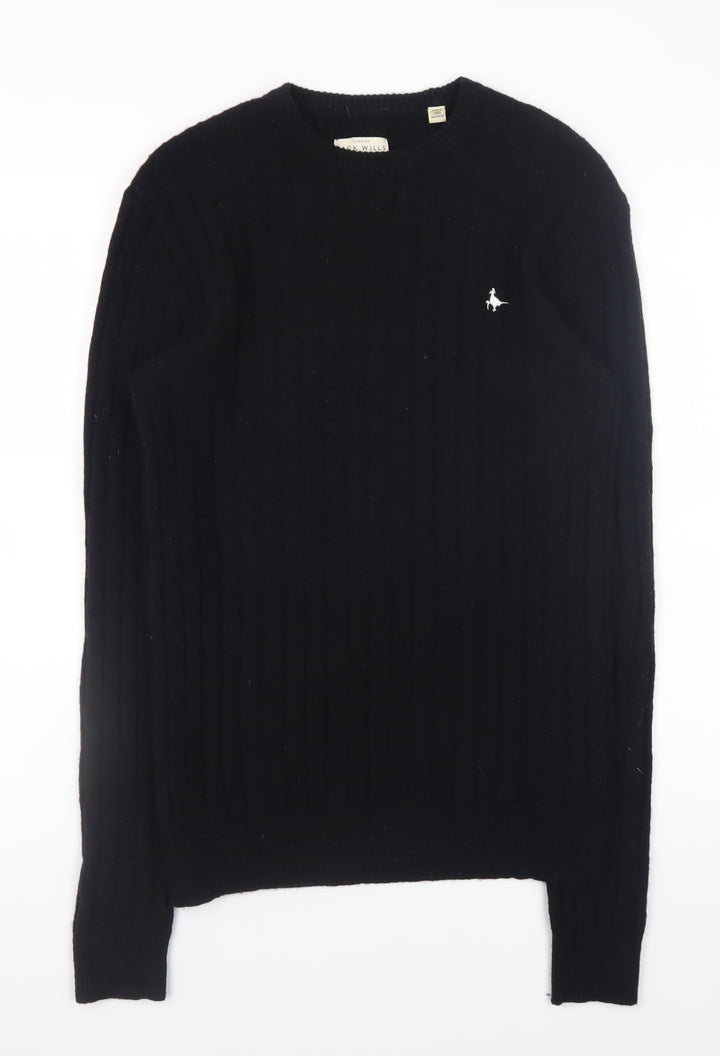 Jack Wills Men's Black Wool Crew Neck Cable Knit Jumper S