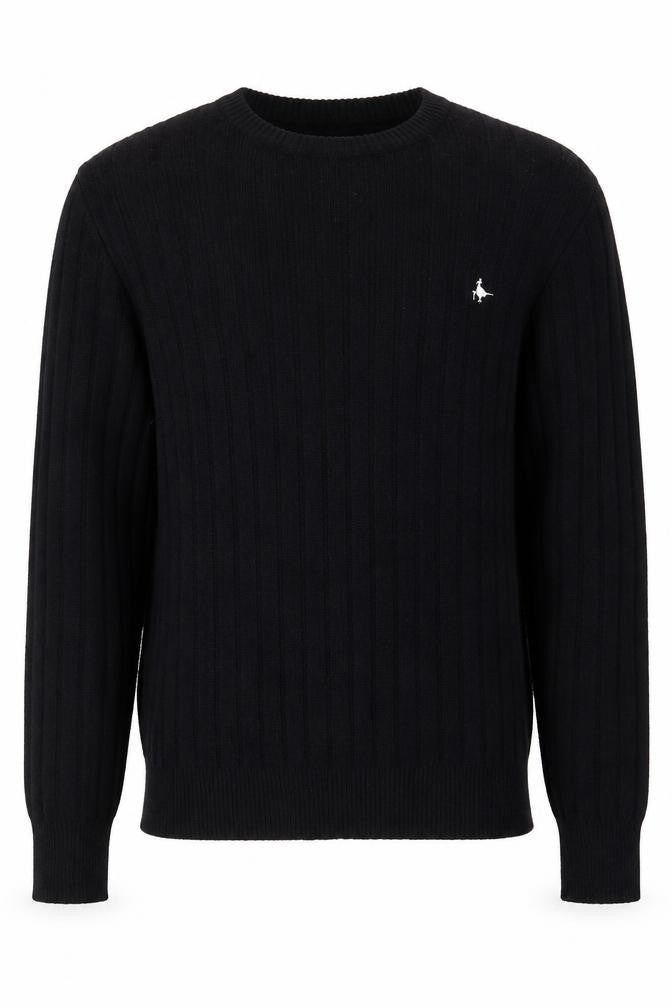 Front view of Jack Wills Men's Black Wool Crew Neck Cable Knit Jumper S