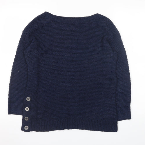 Debenhams Women's Blue Knitted Boat Neck Button Jumper Size 12