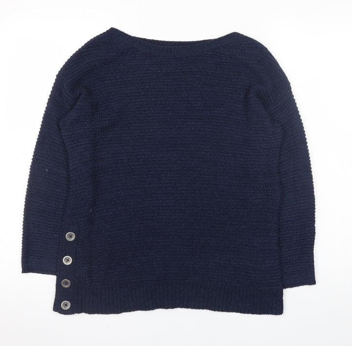 Debenhams Women's Blue Knitted Boat Neck Button Jumper Size 12