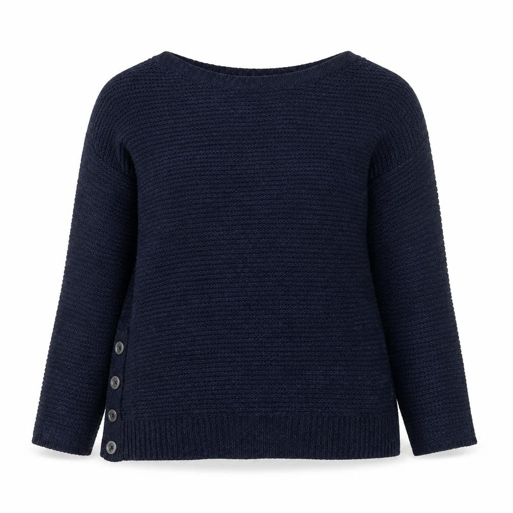Front view of Debenhams Women's Blue Knitted Boat Neck Button Jumper, size 12