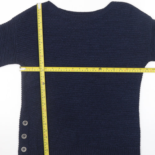 Debenhams Women's Blue Knitted Boat Neck Button Jumper Size 12