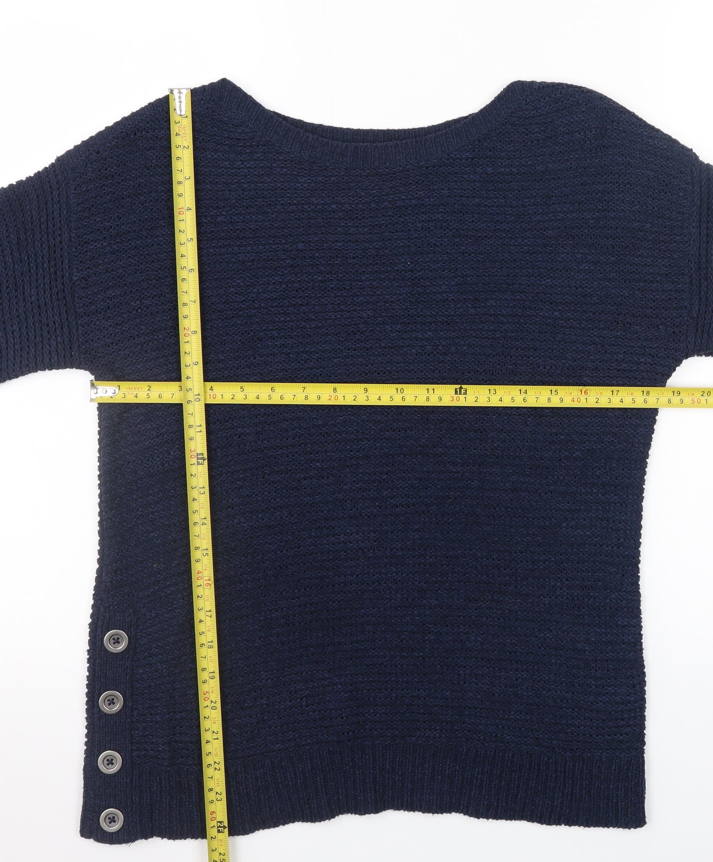Debenhams Women's Blue Knitted Boat Neck Button Jumper Size 12