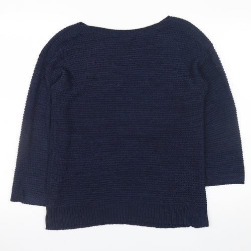 Debenhams Women's Blue Knitted Boat Neck Button Jumper Size 12