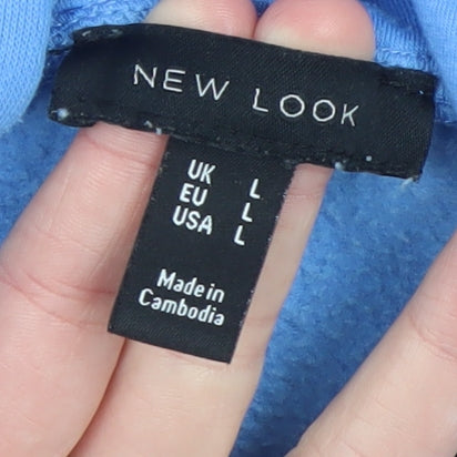 New Look Men's Blue Pullover Hoodie Size L Regular Fit Cotton Blend