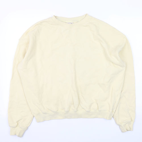 H&M Sport Women Beige Cotton Crew Neck Pullover Sweatshirt M
