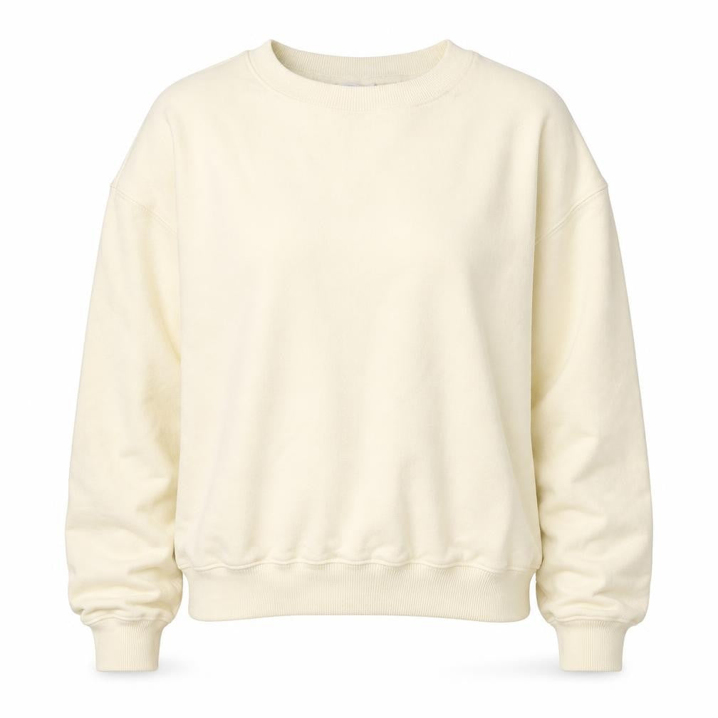 Front view of H&M Sport Women Beige Cotton Crew Neck Pullover Sweatshirt M