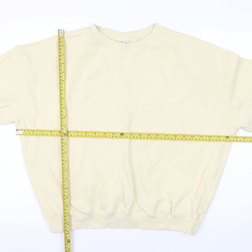 H&M Sport Women Beige Cotton Crew Neck Pullover Sweatshirt M