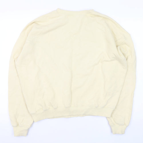 H&M Sport Women Beige Cotton Crew Neck Pullover Sweatshirt M