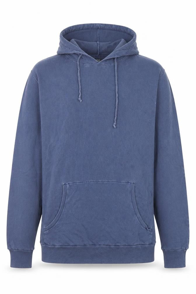 Front view of Rich Honey Men's Blue Pullover Hoodie, size M, Cotton Casual