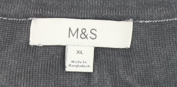 Marks and Spencer Women's Grey Striped V-Neck Pullover Jumper XL