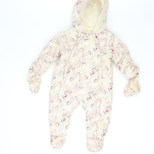 Mini Club Unisex Baby Beige Floral Hooded Snowsuit 6-9 Months Lined Winter