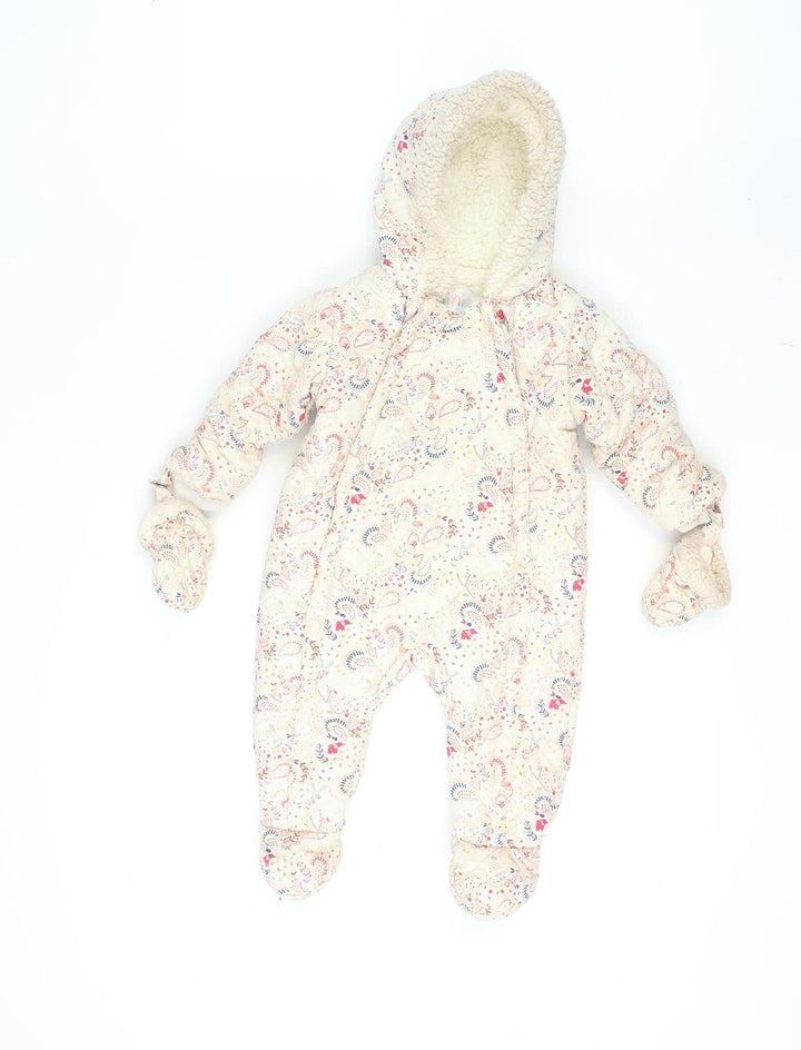 Mini Club Unisex Baby Beige Floral Hooded Snowsuit 6-9 Months Lined Winter