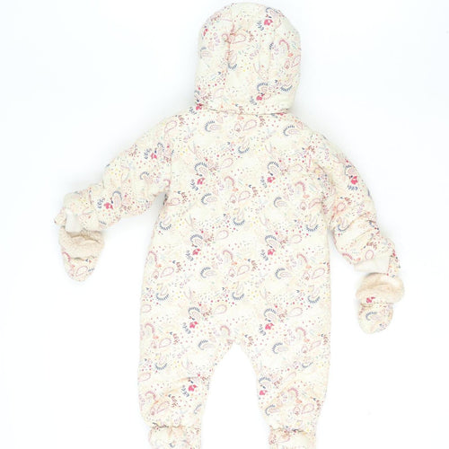 Mini Club Unisex Baby Beige Floral Hooded Snowsuit 6-9 Months Lined Winter
