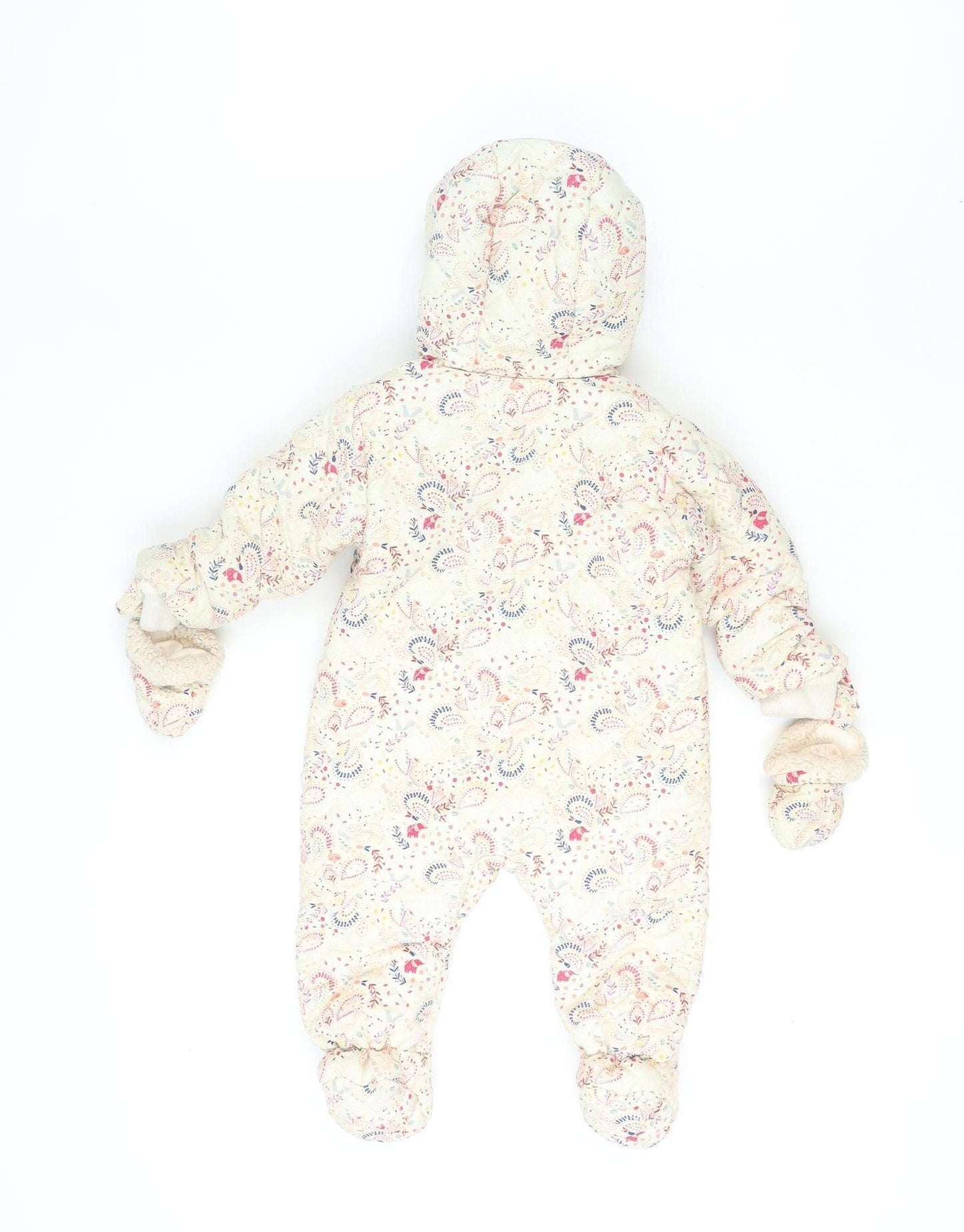 Mini Club Unisex Baby Beige Floral Hooded Snowsuit 6-9 Months Lined Winter