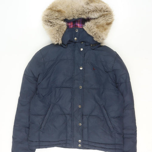Jack Wills Womens Blue Faux Fur Hooded Puffer Jacket UK 12