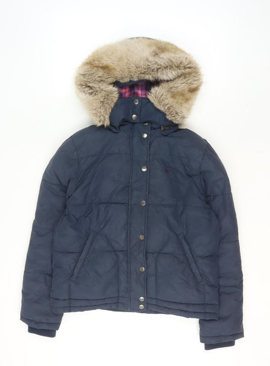 Jack Wills Womens Blue Faux Fur Hooded Puffer Jacket UK 12