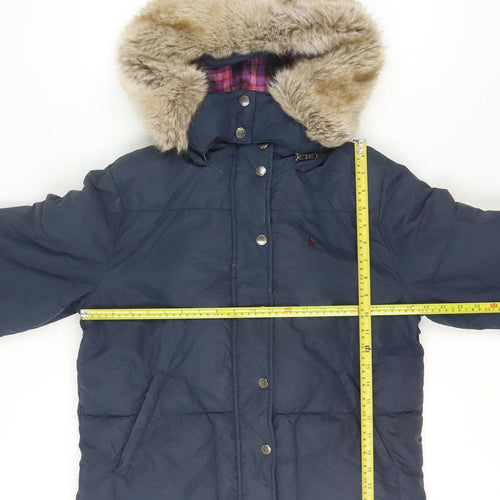 Jack Wills Womens Blue Faux Fur Hooded Puffer Jacket UK 12