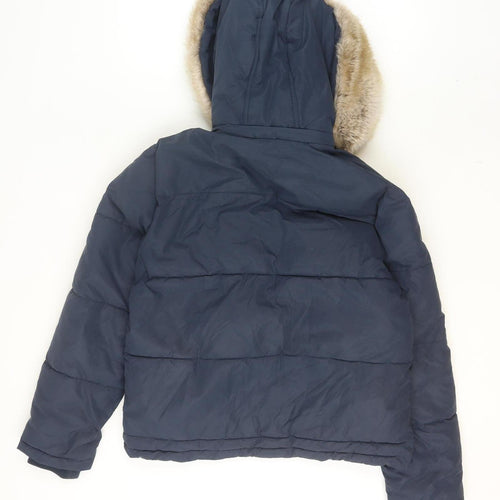 Jack Wills Womens Blue Faux Fur Hooded Puffer Jacket UK 12