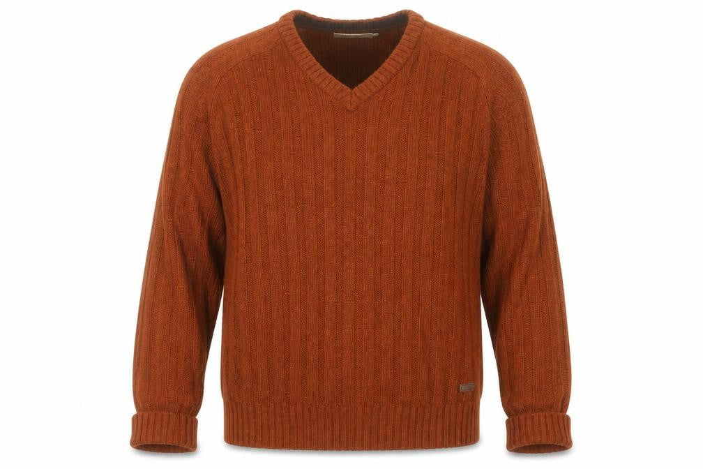 PG Field Men's Brown V-Neck Cable Knit Jumper Size L Classic Acrylic
