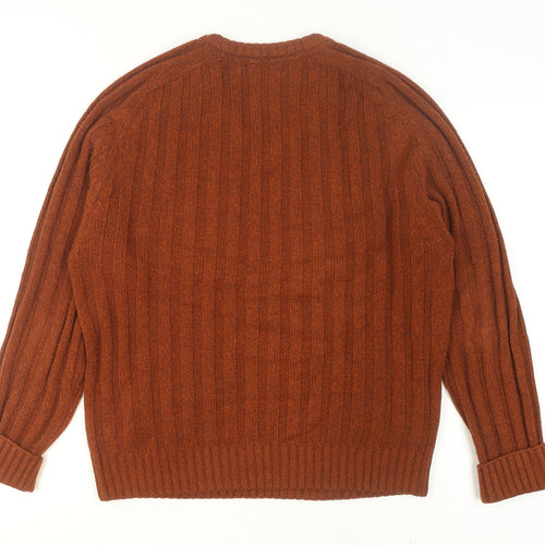 PG Field Men's Brown V-Neck Cable Knit Jumper Size L Classic Acrylic