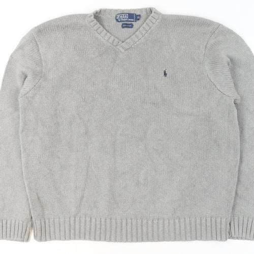 Polo Ralph Lauren Mens Grey XL Cotton V-Neck Jumper