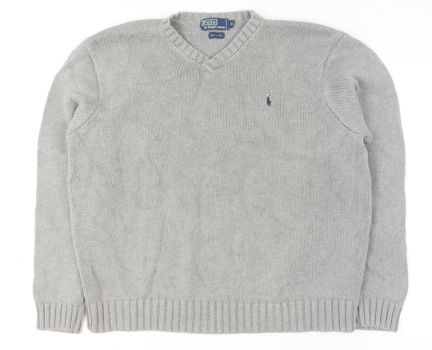 Polo Ralph Lauren Mens Grey XL Cotton V-Neck Jumper
