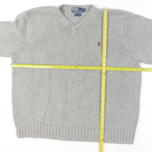 Polo Ralph Lauren Mens Grey XL Cotton V-Neck Jumper