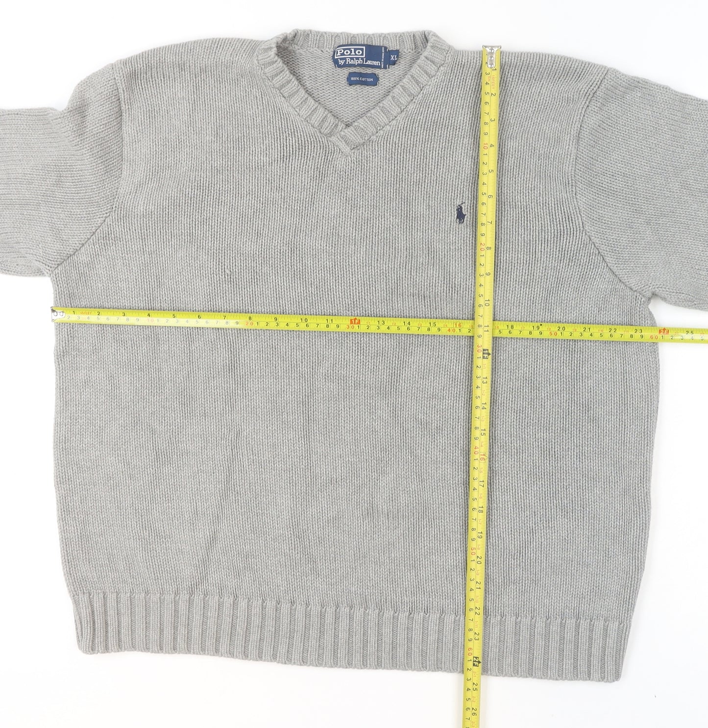 Polo Ralph Lauren Mens Grey XL Cotton V-Neck Jumper