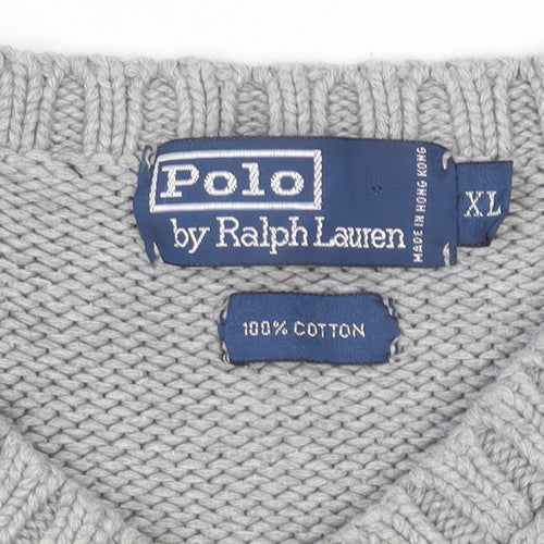 Polo Ralph Lauren Mens Grey XL Cotton V-Neck Jumper