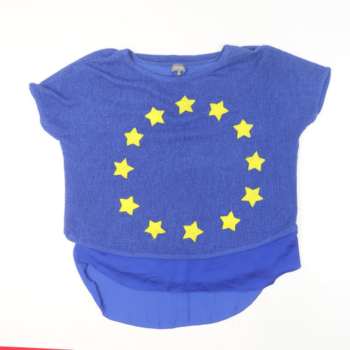 Phase Eight Womens Blue Short Sleeve Cotton Blend Star Jumper Size M