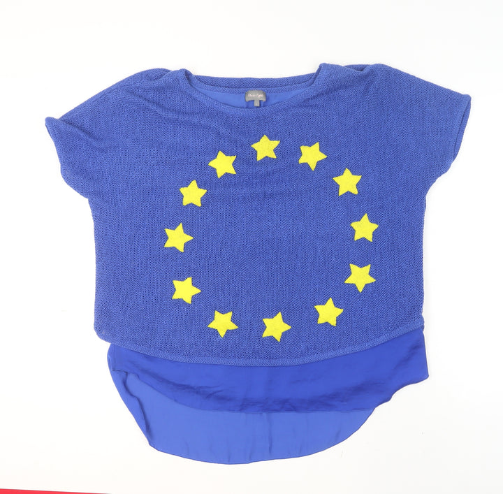 Phase Eight Womens Blue Short Sleeve Cotton Blend Star Jumper Size M