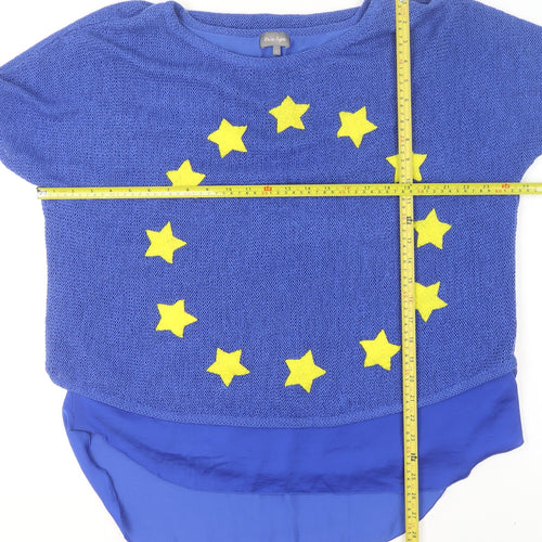Phase Eight Womens Blue Short Sleeve Cotton Blend Star Jumper Size M