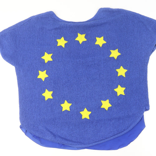 Phase Eight Womens Blue Short Sleeve Cotton Blend Star Jumper Size M