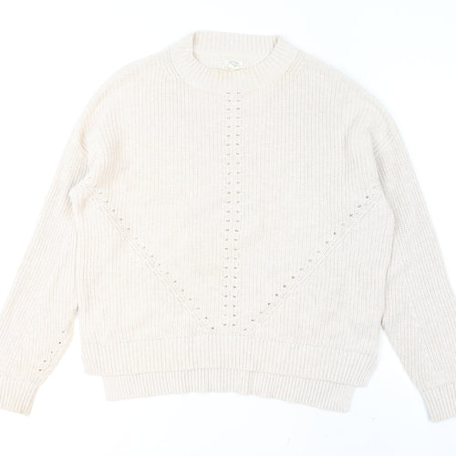 Fat Face Womens Beige Cotton Chunky Knit Crew Neck Jumper Size 14