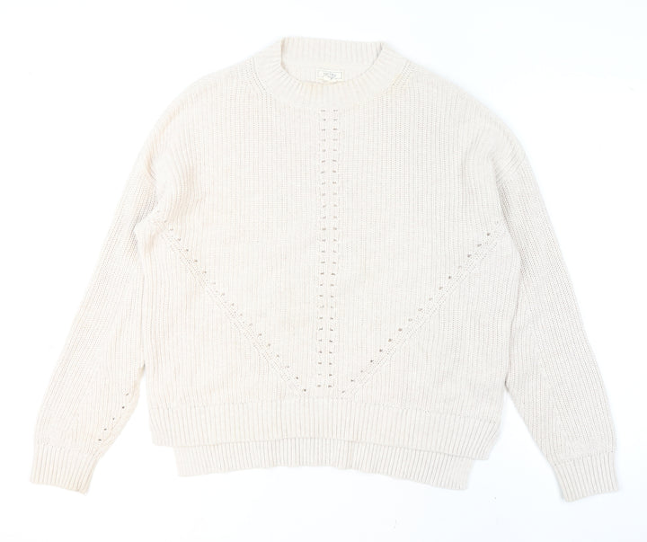 Fat Face Womens Beige Cotton Chunky Knit Crew Neck Jumper Size 14